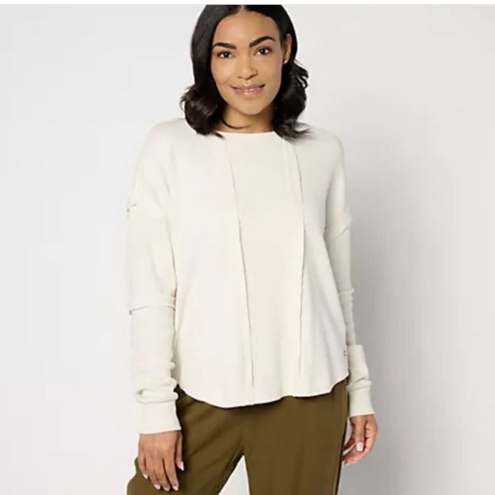 Peace Love World Curved Hem Long-Sleeve Top-XXS